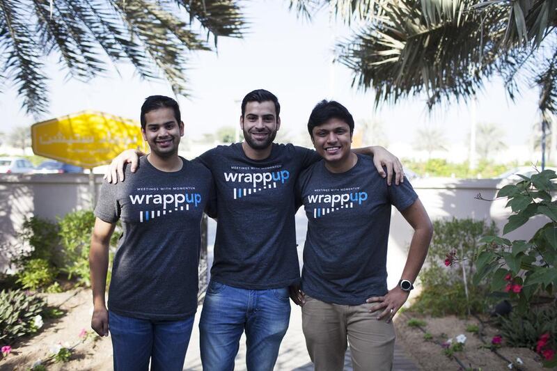 From left: Wrappup co-founders Ayosh Chordia, Rami Salman and Rishav Jalan say finding people with both the know-how and the mindset to become part of the start-up has been a struggle. Anna Nielsen for The National