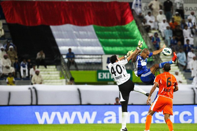 Dubai, UAE, December 5 2012: 

Al Nasr and FC Dibba battled it out tonight at the Maktoum Stadium. Unfortunately neither side had much to celebrate as the teams ended the match in a 1-1 draw.
Dibba's goalkeeper was busy all night defending what was a persistent yet innefective Al Nasr attack.
Lee Hoagland/The National