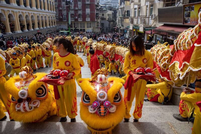 Dragon dance preparations in Macau. EPA