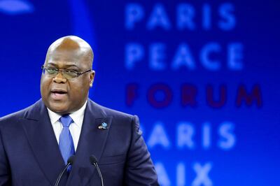 President of Democratic Republic of Congo (DRC) Felix Tshisekedi delivers a speech at the start of the Paris Peace Forum, France November 12, 2019. Ludovic Marin/Pool via REUTERS