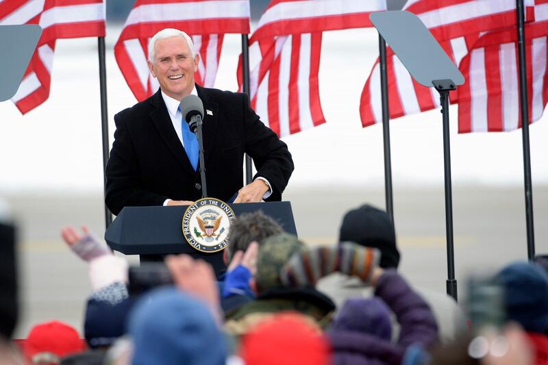 Vice President Mike Pence speaks during a campaign stop at the Hibbing, Minnesota Airport. AP Photo