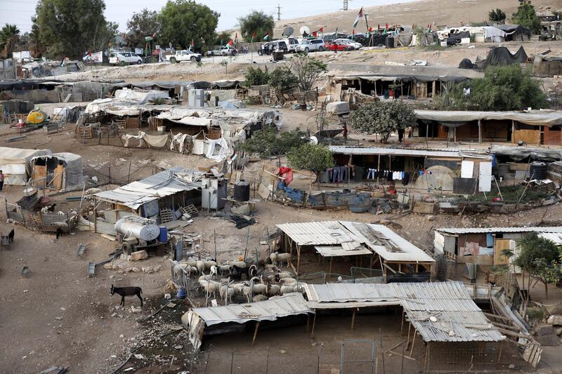 A general view of the Bedouin community of Khan al-Ahmar at dawn, located between the West Bank city of Jericho and Jerusalem near the Israeli settlement of Maale Adumim. EPA