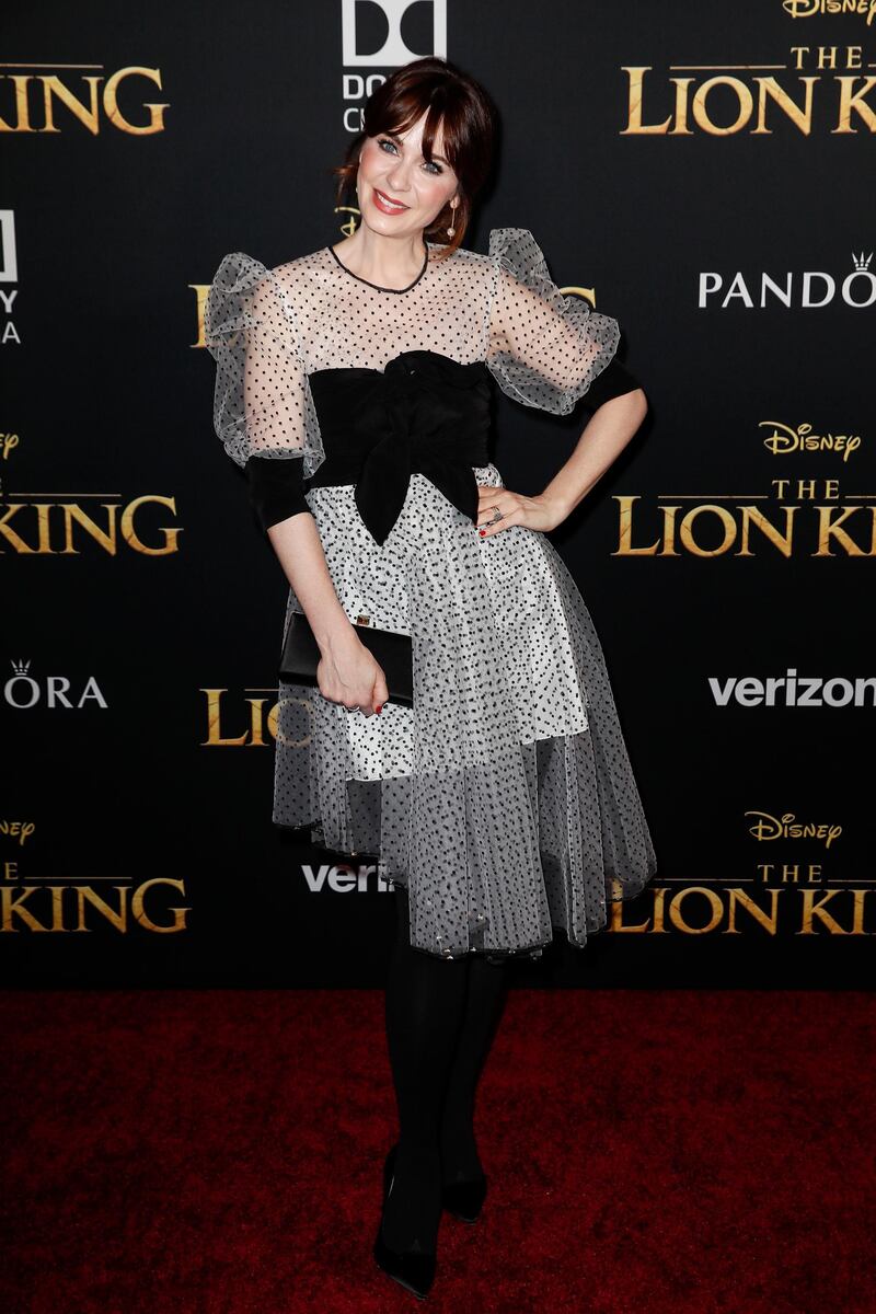 Zooey Deschanel arrives for the world premiere of Disney's 'The Lion King' at the Dolby Theatre on July 9, 2019. EPA