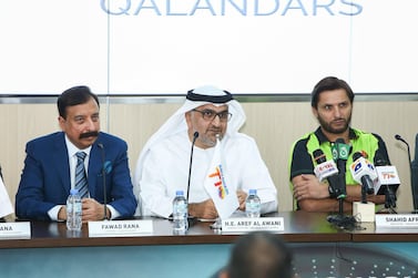 Shahid Afridi, right, will still turn out for the Qalandars this year in the revamped Abu Dhabi T10.