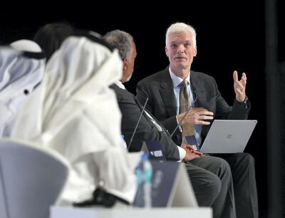 Abu Dhabi, United Arab Emirates - October 06, 2019: Andreas Schleicher, Director, Directorate of Education and Skills, OECD, France speaks in the opening plenary Teaching for Global Competence. Qudwa is a forum for teachers, by teachers that aims to elevate the teaching profession in the UAE. Sunday the 6th of October 2019. Manarat Al Saadiyat, Abu Dhabi. Chris Whiteoak / The National