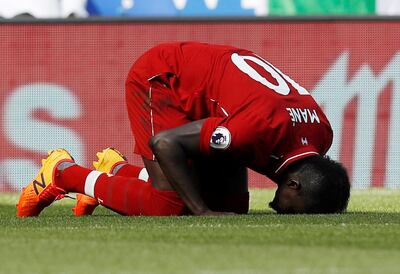 Soccer Football - Premier League - Leicester City v Liverpool - King Power Stadium, Leicester, Britain - September 1, 2018  Liverpool's Sadio Mane celebrates scoring their first goal   REUTERS/Darren Staples  EDITORIAL USE ONLY. No use with unauthorized audio, video, data, fixture lists, club/league logos or "live" services. Online in-match use limited to 75 images, no video emulation. No use in betting, games or single club/league/player publications.  Please contact your account representative for further details.