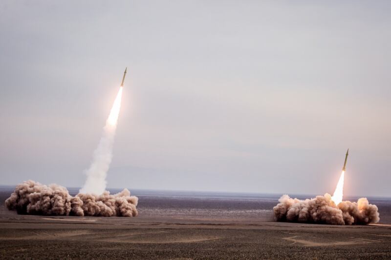 The Islamic Revolutionary Guard Corps (IRGC) launch missiles during a military exercises in three provinces around the Bushehr nuclear power plant, in southern of Iran. EPA