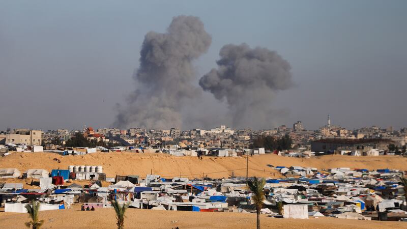 Smoke rises following an Israeli air strike in eastern Rafah on Monday. AP