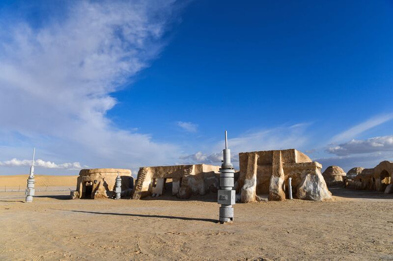 The buildings seen in the films are still standing, although the set is gradually being reclaimed by the desert.