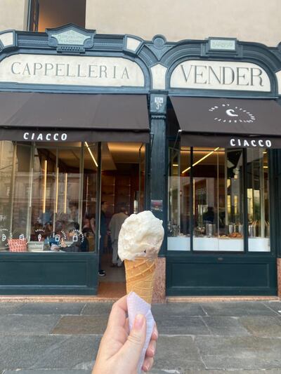 Tiramisu gelato at Gelateria Ciacco in Piazza della Steccata. Farah Andrews / The National