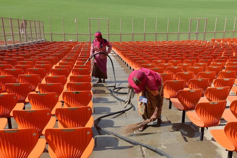 Workers clean the Narendra Modi Stadium in Ahmedabad. AFP