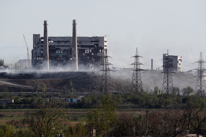 A damaged part of the Azovstal Iron and Steel Works in the southern port city of Mariupol, Ukraine, on May 3. Reuters
