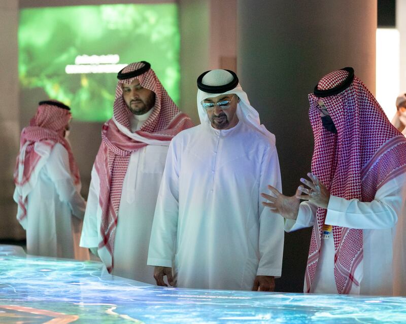 Sheikh Mohamed bin Zayed, Crown Prince of Abu Dhabi and Deputy Supreme Commander of the Armed Forces, visits Saudi Arabia's pavilion at Expo 2020 Dubai. All photos: Ministry of Presidential Affairs