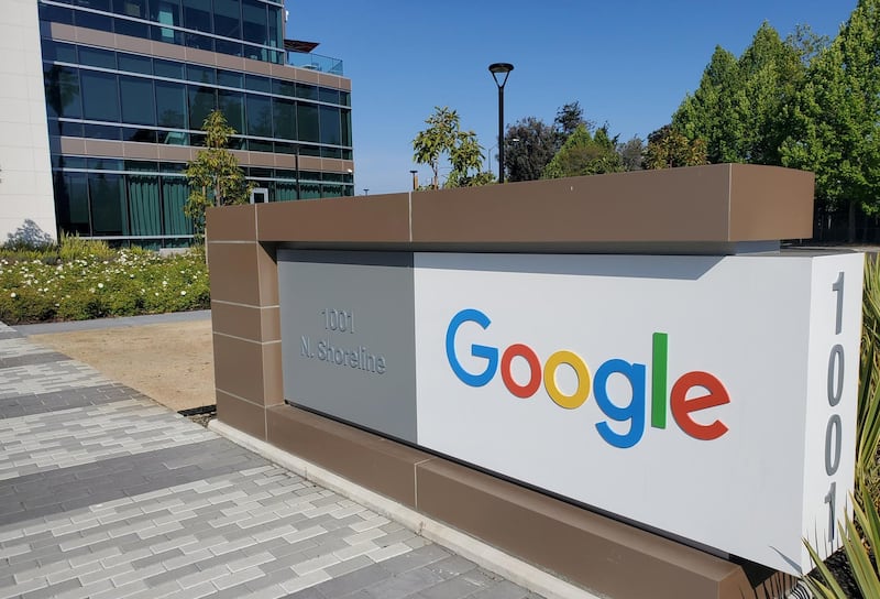 FILE PHOTO: A sign is pictured outs a Google offcie near the company's headquarters in Mountain View, California, U.S., May 8, 2019.  REUTERS/Paresh Dave/File Photo