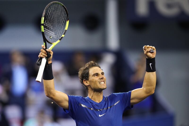 SHANGHAI, CHINA - OCTOBER 14:  Rafael Nadal of Spain celebrates after winning the Men's singles Semifinal mach against Marin Cilic of Coratia on day seven of 2017 ATP Shanghai Rolex Masters at Qizhong Stadium on October 14, 2017 in Shanghai, China.  (Photo by Lintao Zhang/Getty Images)