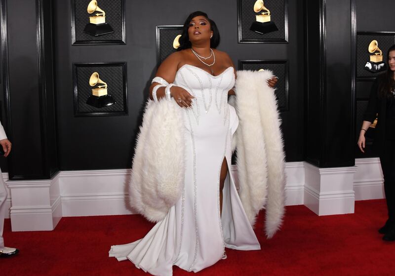 US singer-songwriter Lizzo wears custom Atelier Versace at the 62nd Annual Grammy Awards on January 26, 2020, in Los Angeles. AFP