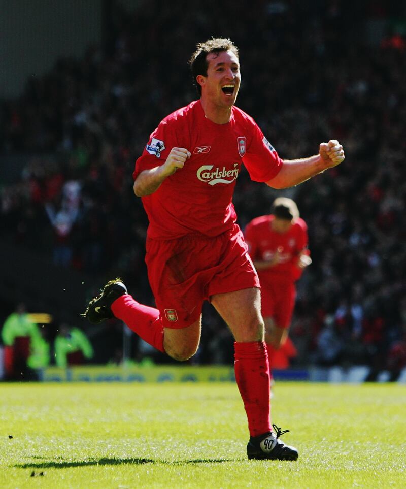 LIVERPOOL, UNITED KINGDOM - APRIL 09:  Robbie Fowler of Liverpool celebrates scoring the opening goal during the Barclays Premiership match between Liverpool and Bolton Wanderers at Anfield on April 9, 2006 in Liverpool, England.  (Photo by Laurence Griffiths/Getty Images)