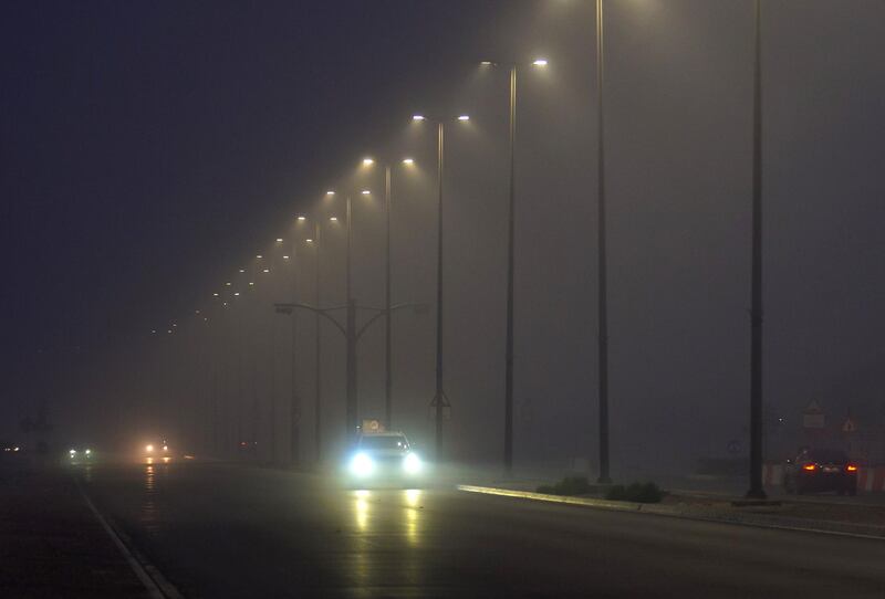 Abu Dhabi, United Arab Emirates, February 13, 2021. Foggy morning at Khalifa City, Abu Dhabi.
Victor Besa/The National
Section: Weather