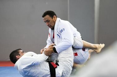 Faisal Al Ketbi training  with his teammates for the Asian Jiu-Jitsu Championship in Bahrain next week at Zayed Sports City, Abu Dhabi. Khushnum Bhandari / The National