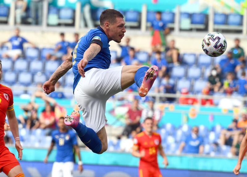 Italy's Andrea Belotti attempts to control the ball during the Euro 2020 Group A match against Wales. Getty Images