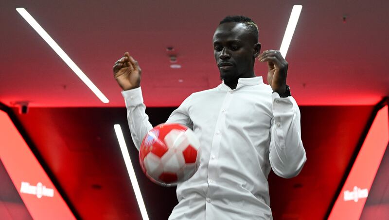 New Bayern Munich striker Sadio Mane after his unveiling at the Allianz Arena. AFP