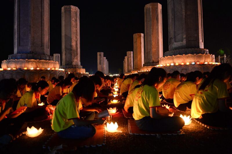 Buddhist devotees pray during a ceremony at the Tam Chuc pagoda in Ha Nam province for Vesak Day celebrations.  AFP