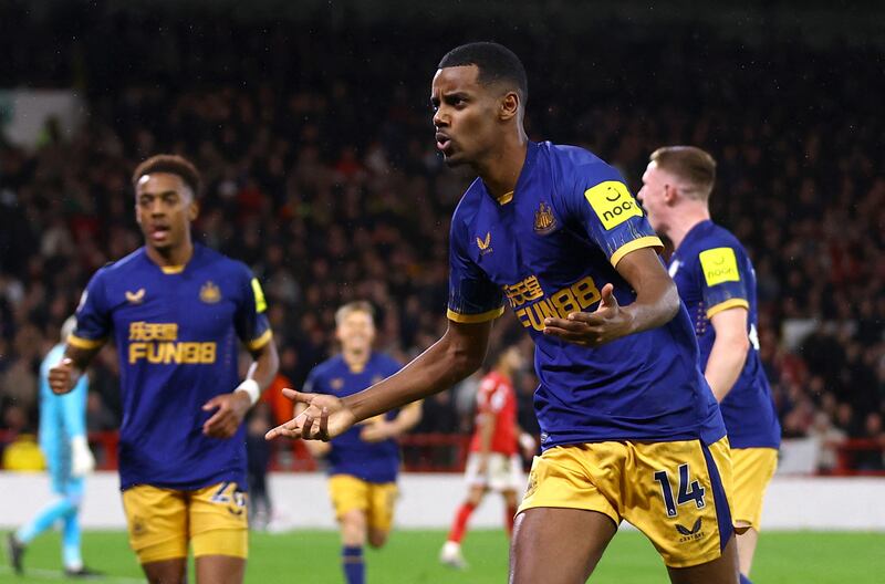 Newcastle United's Alexander Isak celebrates scoring against Nottinham Forest in their Premier League win at the City Ground on March 17, 2023. Reuters