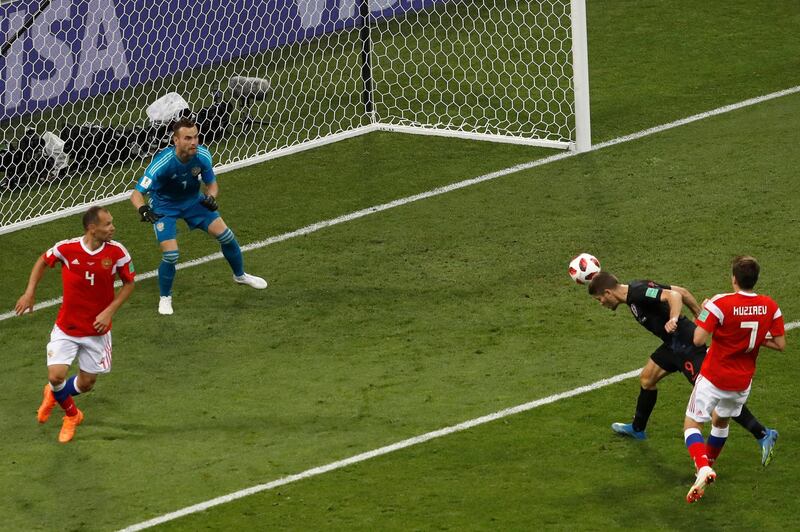 Croatia's Andrej Kramaric scores his side's first goal, making it 1-1. Alexander Zemlianichenko/AP Photo
