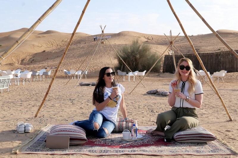 DUBAI, UNITED ARAB EMIRATES , March 1, 2021 – People enjoying their food at the One Degree Café in Margham area in Dubai. (Pawan Singh / The National) For Lifestyle/Instagram/Online. Story by Janice