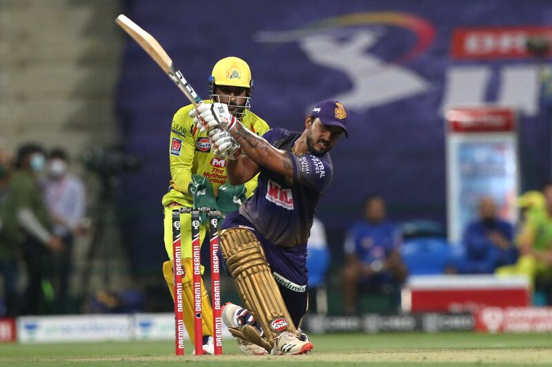 Nitish Rana of Kolkata Knight Riders plays a shot during match 21 of season 13 of the Dream 11 Indian Premier League (IPL) between the Kolkata Knight Riders and the Chennai Super Kings at the Sheikh Zayed Stadium, Abu Dhabi  in the United Arab Emirates on the 7th October 2020.  Photo by: Pankaj Nangia  / Sportzpics for BCCI