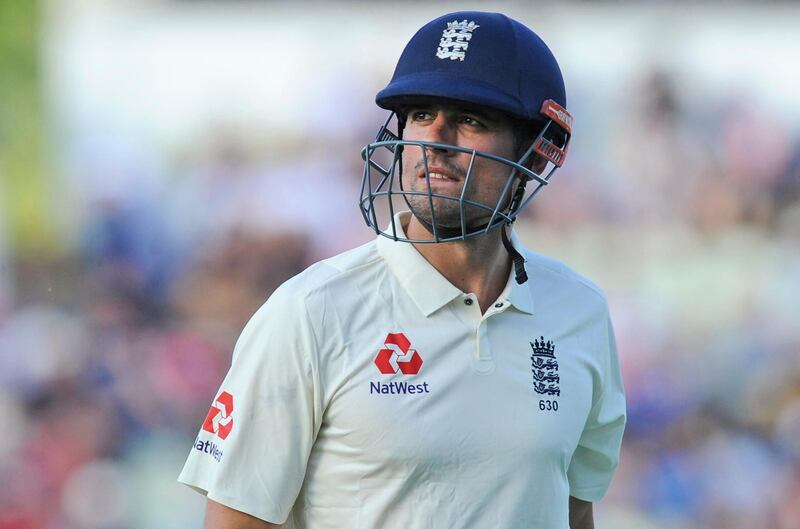 England's Alastair Cook leaves the field after being dismissed during the second day of the first test between England and India at Edgbaston. AP Photo