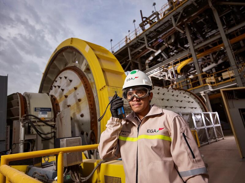 An Emirates Global Aluminium employee at the company's Taweelah refinery. In 2019, EGA, invested Dh15m to develop a pre-treatment and spent pot lining facility at its Al Taweelah plant. Image courtesy of EGA