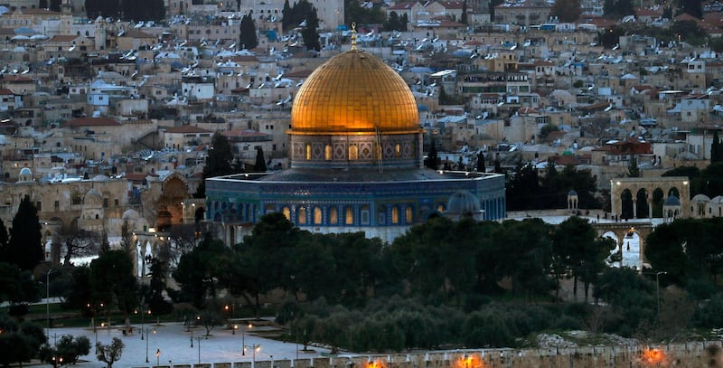 A general view taken on April 5, 2021, from the Mount of Olives shows Jerusalem's Old City with the Dome of the Rock in the al-Aqsa mosque compound. (Photo by AHMAD GHARABLI / AFP)