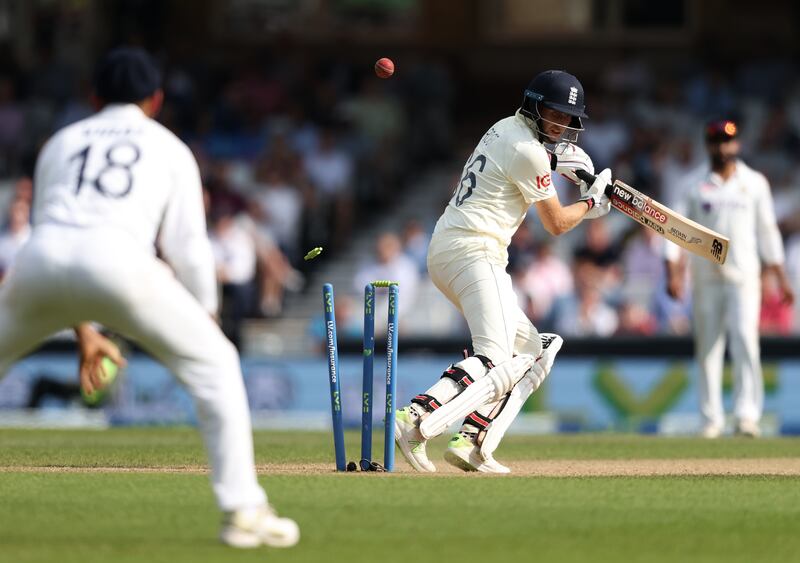 England captain Joe Root is bowled for 36 by India's Shardul Thakur. Getty