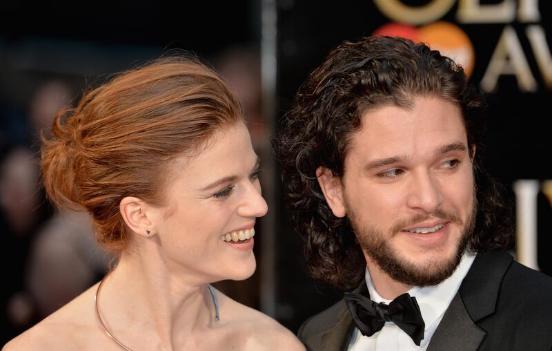 FILE - SEPTEMBER 26: "Game of Thrones" actors Kit Harington and Rose Leslie are engaged. The two have been dating since 2012 after meeting on the set of the HBO series. LONDON, ENGLAND - APRIL 03:  Rose Leslie and Kit Harington attend The Olivier Awards with Mastercard at The Royal Opera House on April 3, 2016 in London, England.  (Photo by Anthony Harvey/Getty Images)