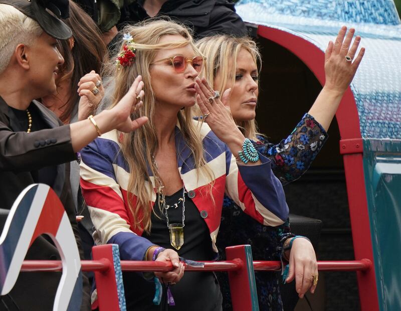 Model Kate Moss and actress Patsy Kensit during the Platinum Jubilee Pageant outside Buckingham Palace. AP