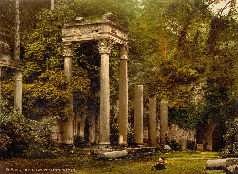 The ruins at Windsor, Virginia Water, London, circa 1905. Alamy