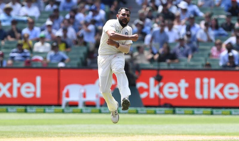 Mohammed Shami of India reacts after dismissing Pat Cummins of Australia during day three of the Boxing Day Test match between Australia and India at the Melbourne Cricket Ground (MCG) in Melbourne, Australia, 28 December 2018.  EPA