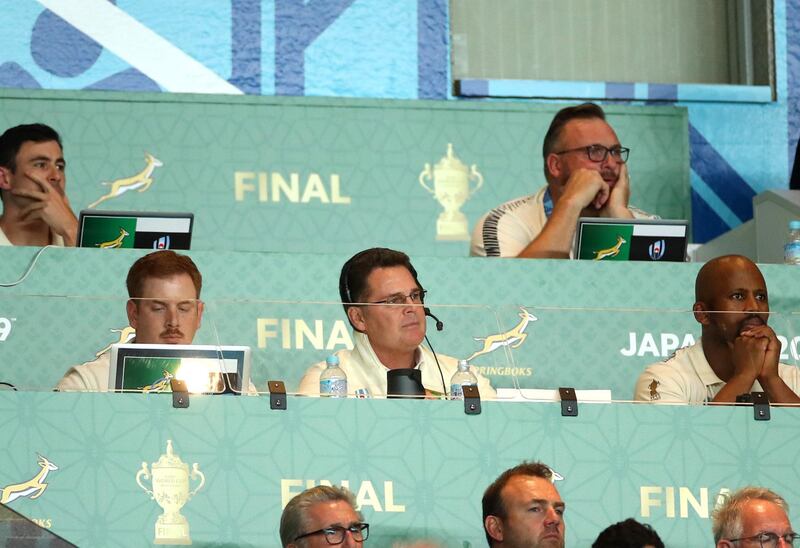 South Africa coach Rassie Erasmus watches on during the final. Getty Images