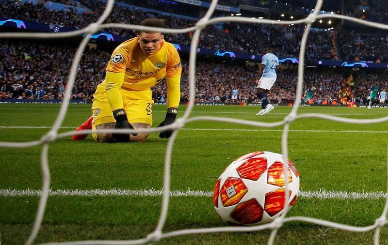 Manchester City's Ederson reacts after conceding a goal scored by Tottenham's Son Heung-min. Reuters