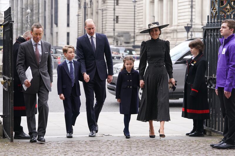 Prince William and Catherine, Duchess of Cambridge, arrive along with their children Prince George and Princess Charlotte. PA