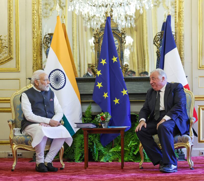 Mr Modi also met the president of the French Senate, Gerard Larcher. Photo: Indian Press Information Bureau