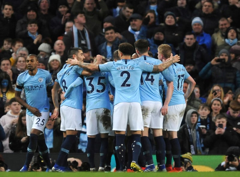 It was a night of celebration for City as they went back top of the Premier League. AP Photo