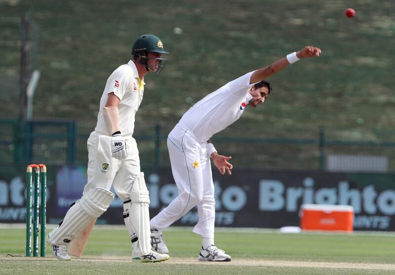 Pakistan cricketer Mohammad Abbas, right, bowls during day four of the second Test match. AFP