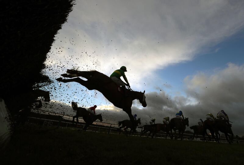 Action from the Unibet 3 Uniboosts A Day Handicap Chase at Haydock Park Racecourse in England on Saturday January 23. PA