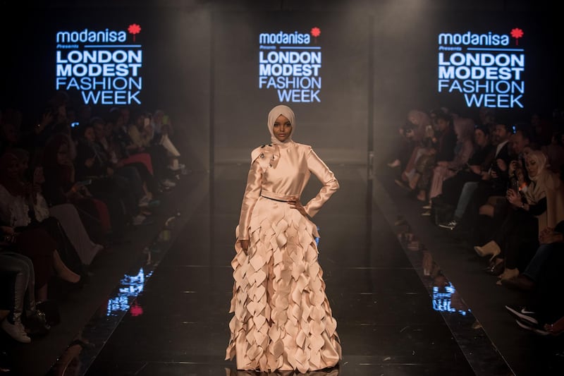 Halima Aden on the runway at Modest Fashion Week in London. Courtesy London Modest Fashion Week