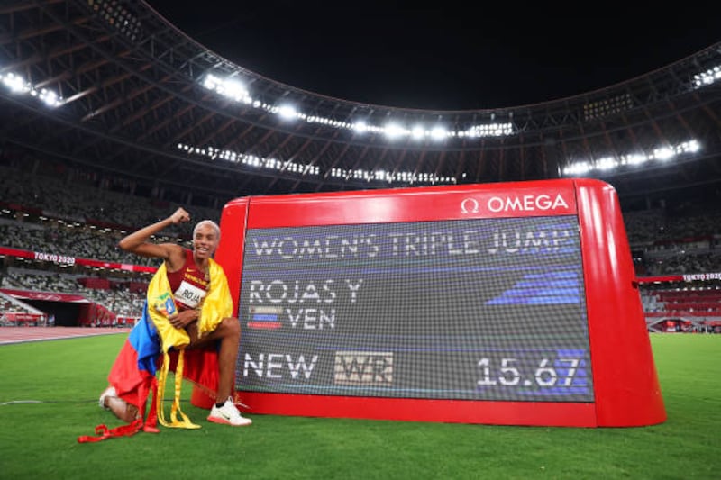 Yulimar Rojas of Venezuela won the women's triple jump gold with a new world record distance