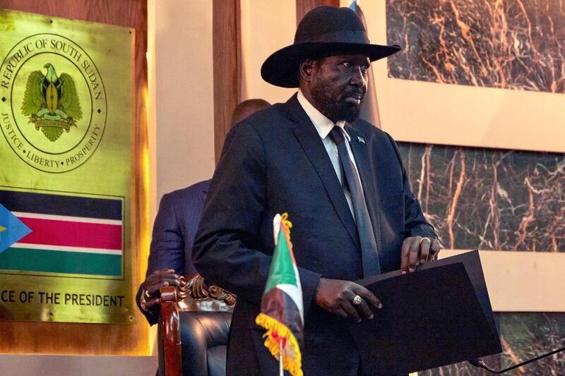 South Sudanese President Salva Kiir attends the swearing in ceremony of his First Vice President and other Vice Presidents in the capital Juba.  AFP