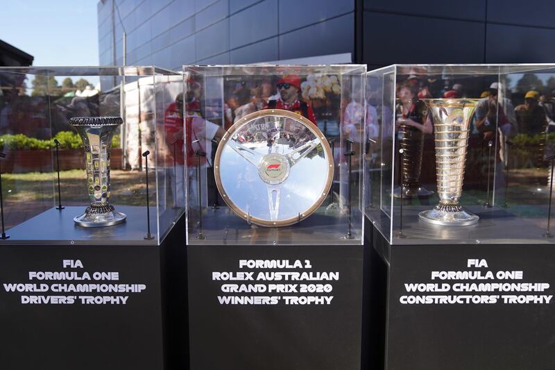 Trophies are displayed ahead of the Formula 1 Australian Grand Prix.