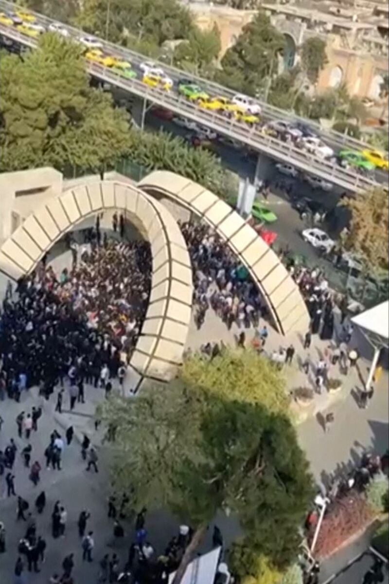 Protesters gather at Amirkabir University of Technology in Tehran. AFP
